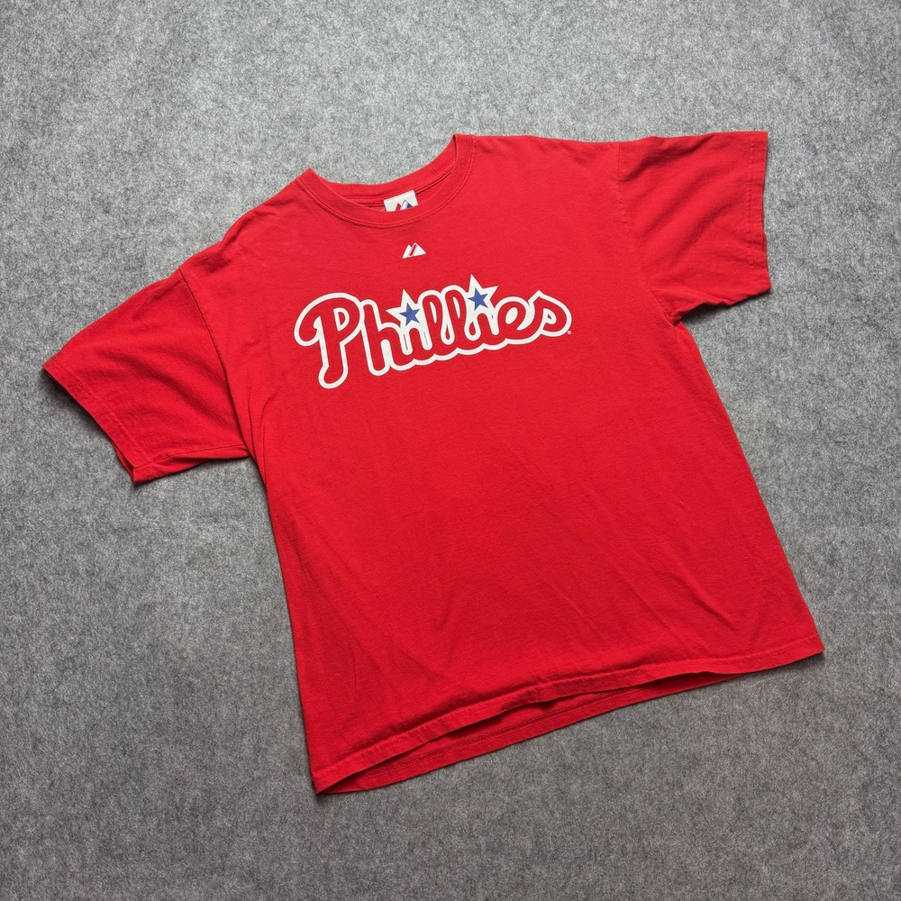 Philadelphia Phillies Shirt Mens L Red MLB Baseball Roy Halladay 34 Majestic Tee